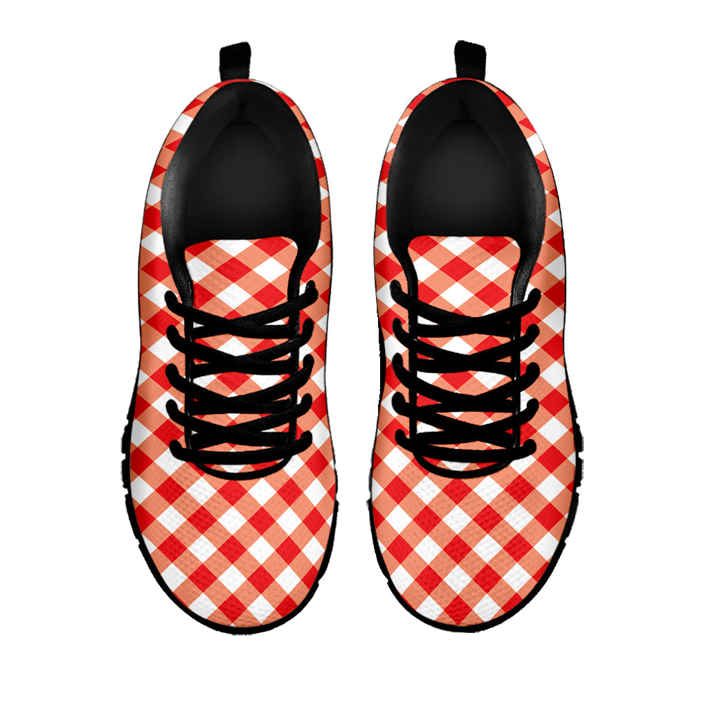 Lava Red And White Gingham Print Black Running Shoes
