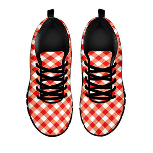 Lava Red And White Gingham Print Black Running Shoes