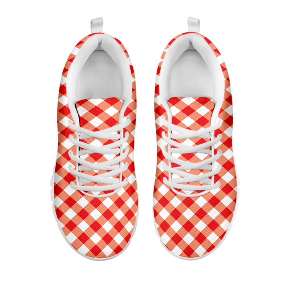 Lava Red And White Gingham Print White Running Shoes