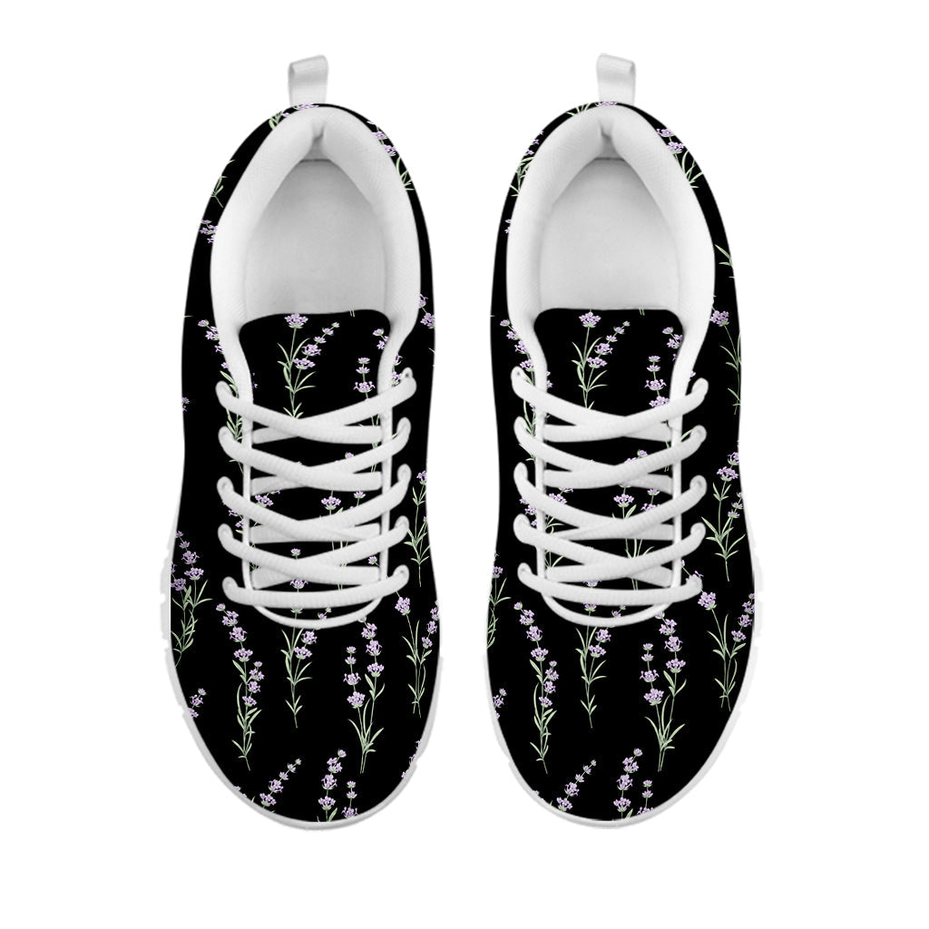 Lavender Flowers Pattern Print White Running Shoes