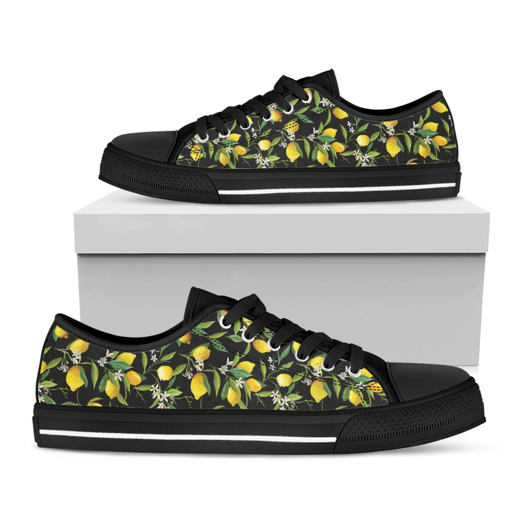 Lemon And Flower Pattern Print Black Low Top Sneakers