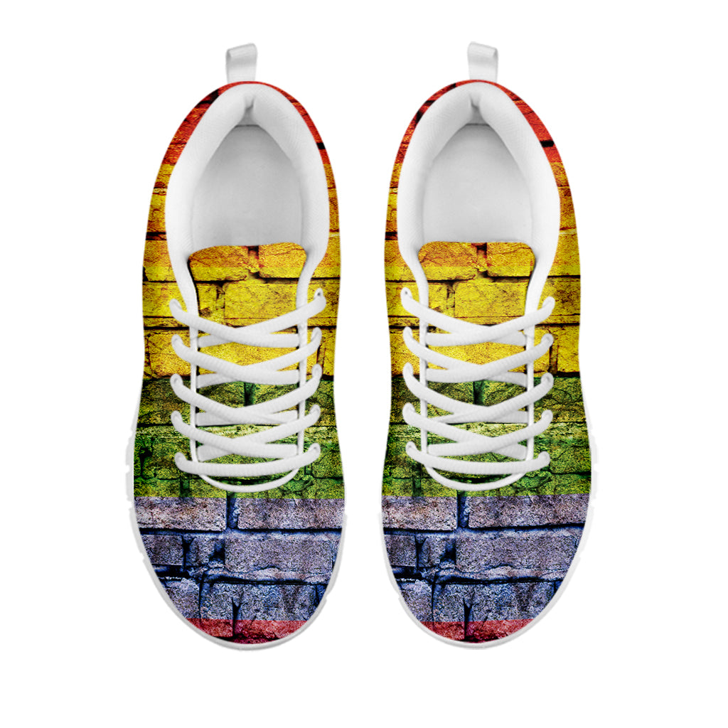 LGBT Pride Rainbow Brick Wall Print White Running Shoes