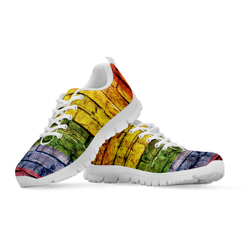 LGBT Pride Rainbow Brick Wall Print White Running Shoes