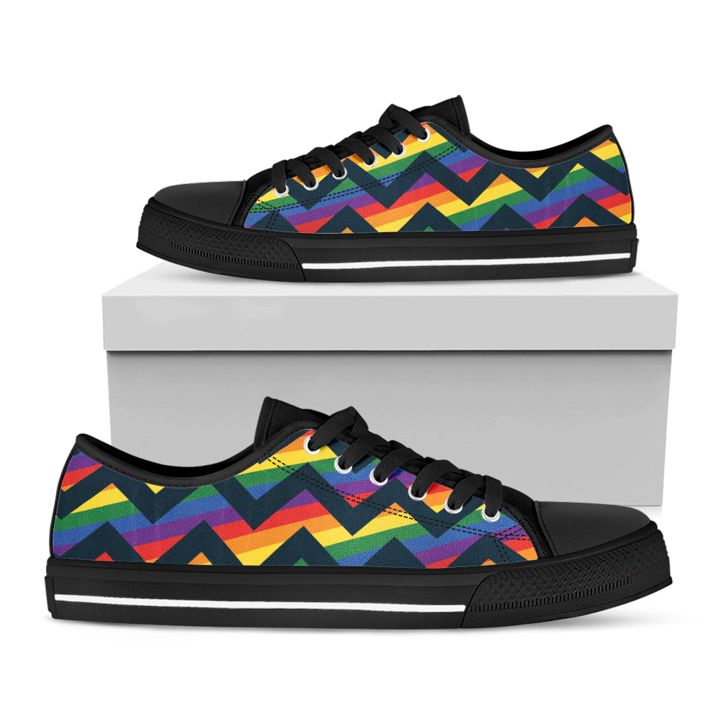 LGBT Pride Rainbow Chevron Pattern Print Black Low Top Sneakers