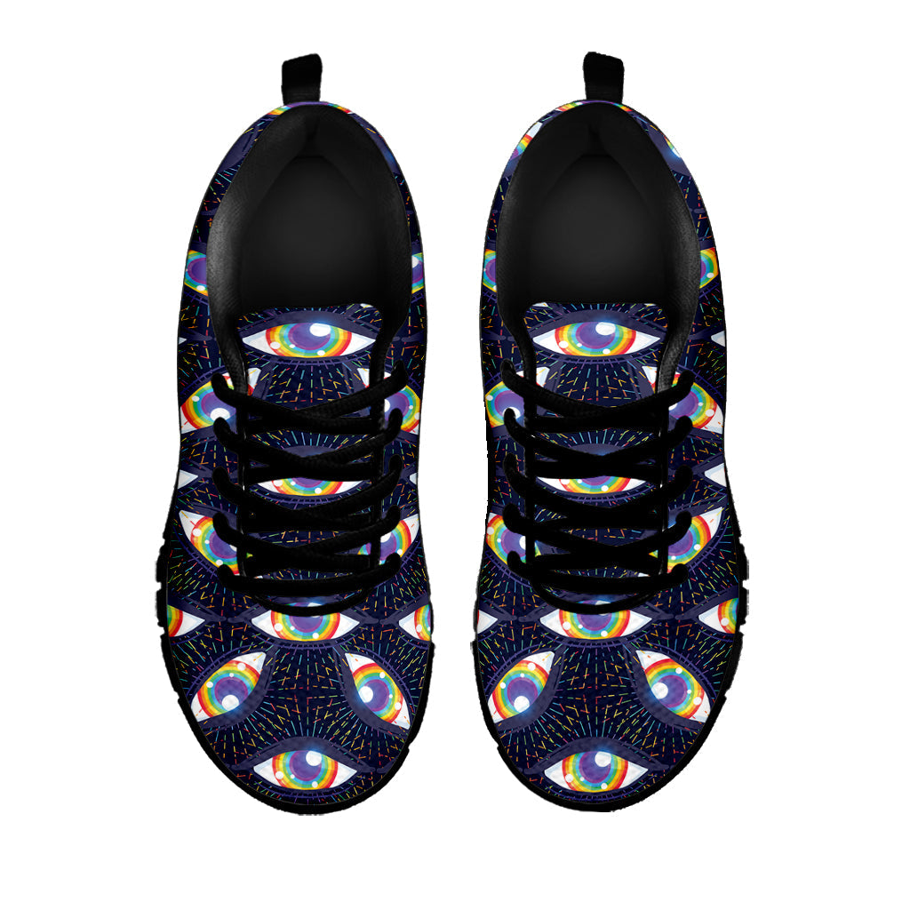 LGBT Pride Rainbow Eyes Pattern Print Black Running Shoes