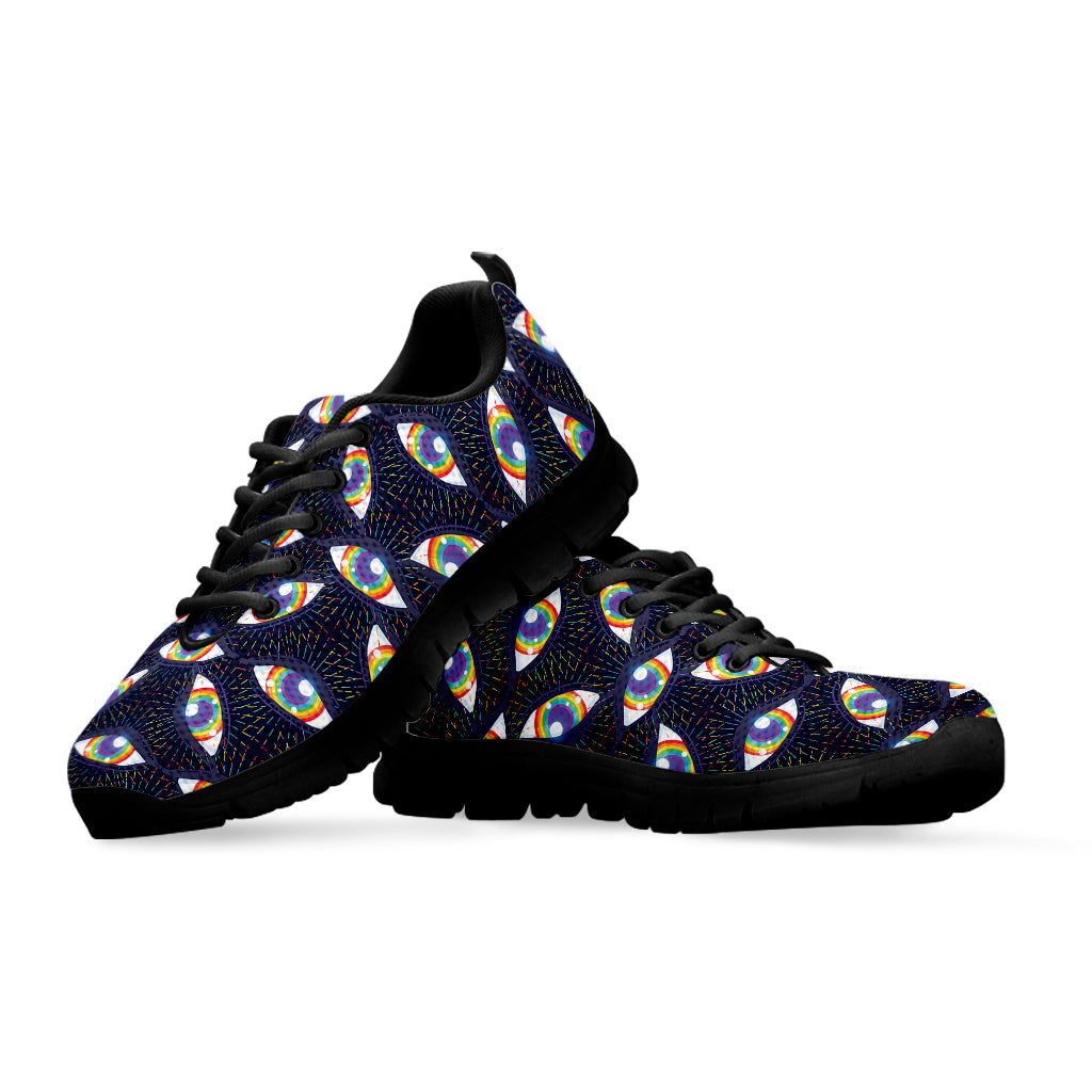 LGBT Pride Rainbow Eyes Pattern Print Black Running Shoes