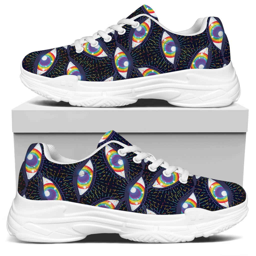 LGBT Pride Rainbow Eyes Pattern Print White Chunky Shoes
