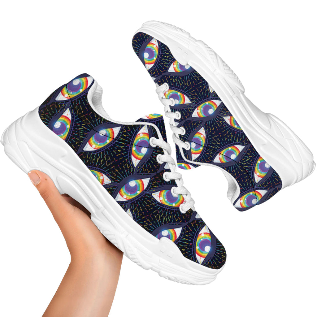 LGBT Pride Rainbow Eyes Pattern Print White Chunky Shoes