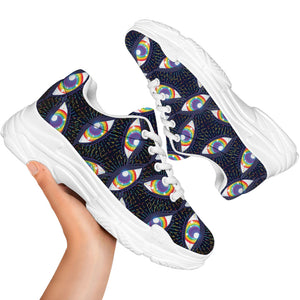 LGBT Pride Rainbow Eyes Pattern Print White Chunky Shoes