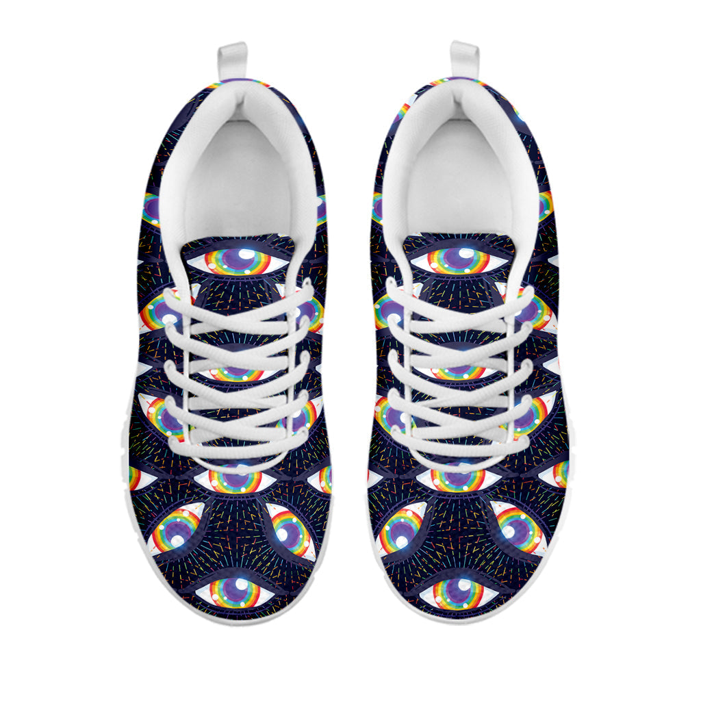 LGBT Pride Rainbow Eyes Pattern Print White Running Shoes
