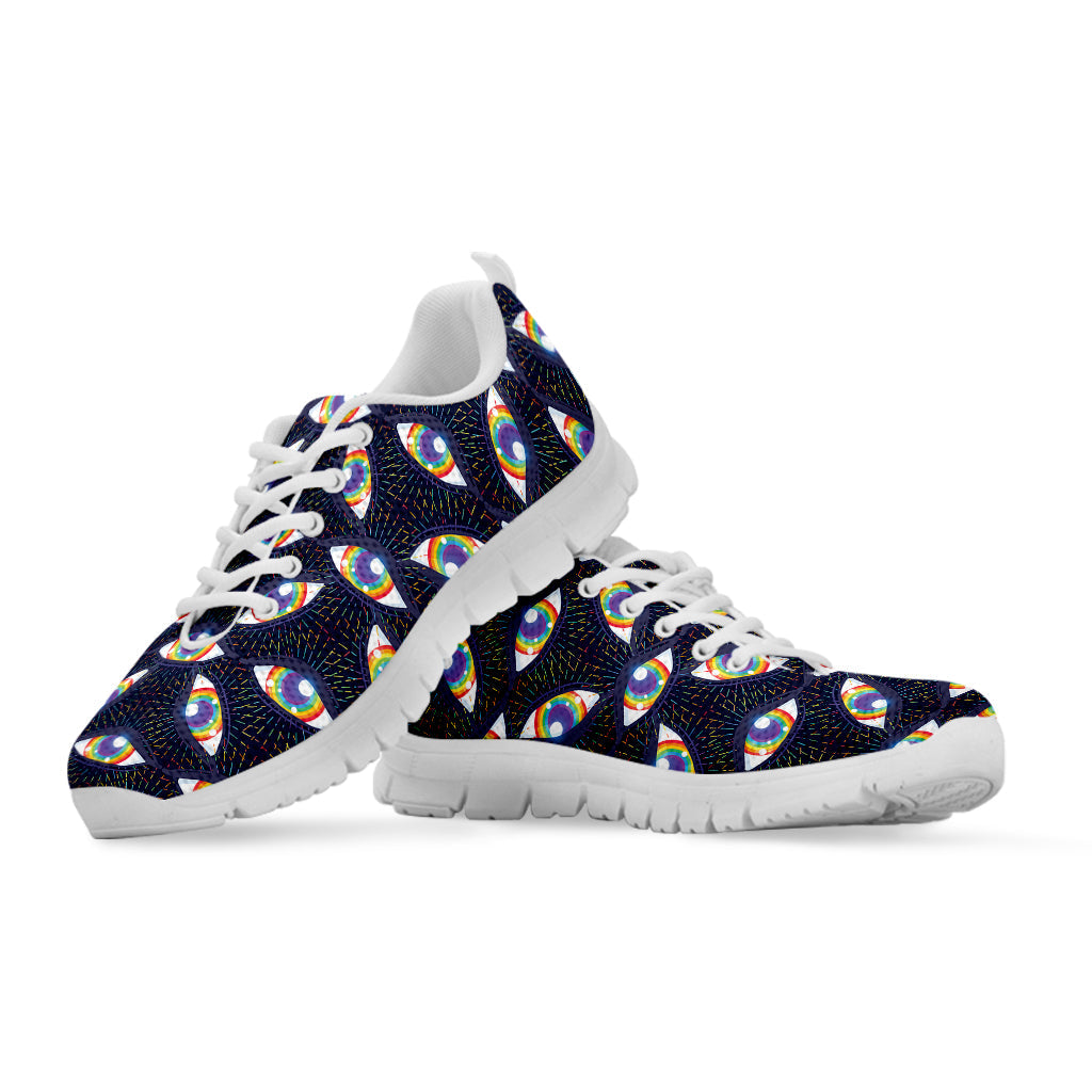 LGBT Pride Rainbow Eyes Pattern Print White Running Shoes