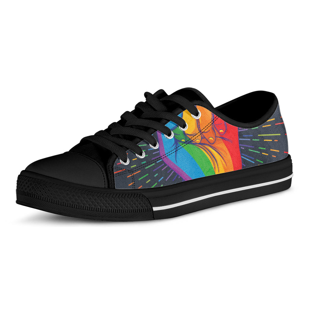 LGBT Pride Rainbow Hand Print Black Low Top Sneakers