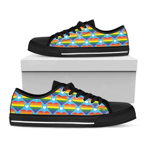 LGBT Pride Rainbow Heart Pattern Print Black Low Top Sneakers