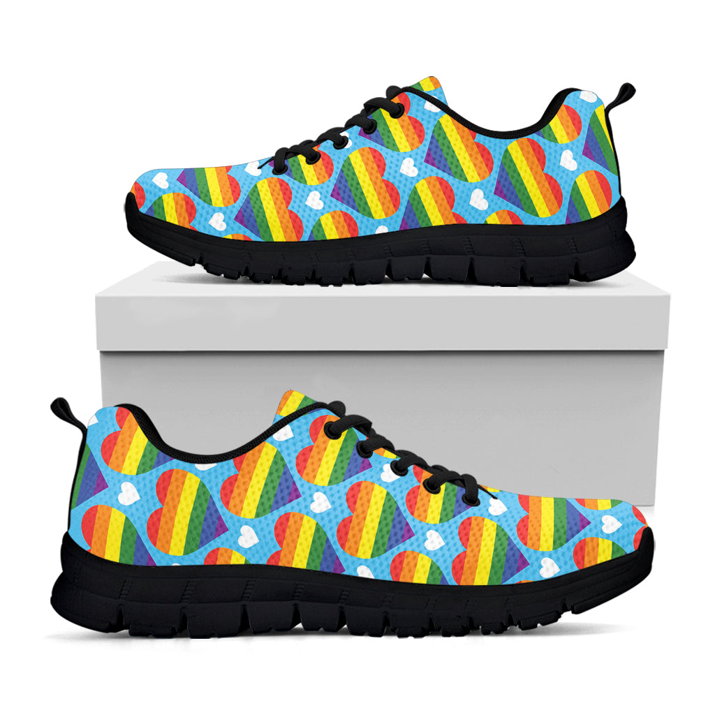 LGBT Pride Rainbow Heart Pattern Print Black Running Shoes