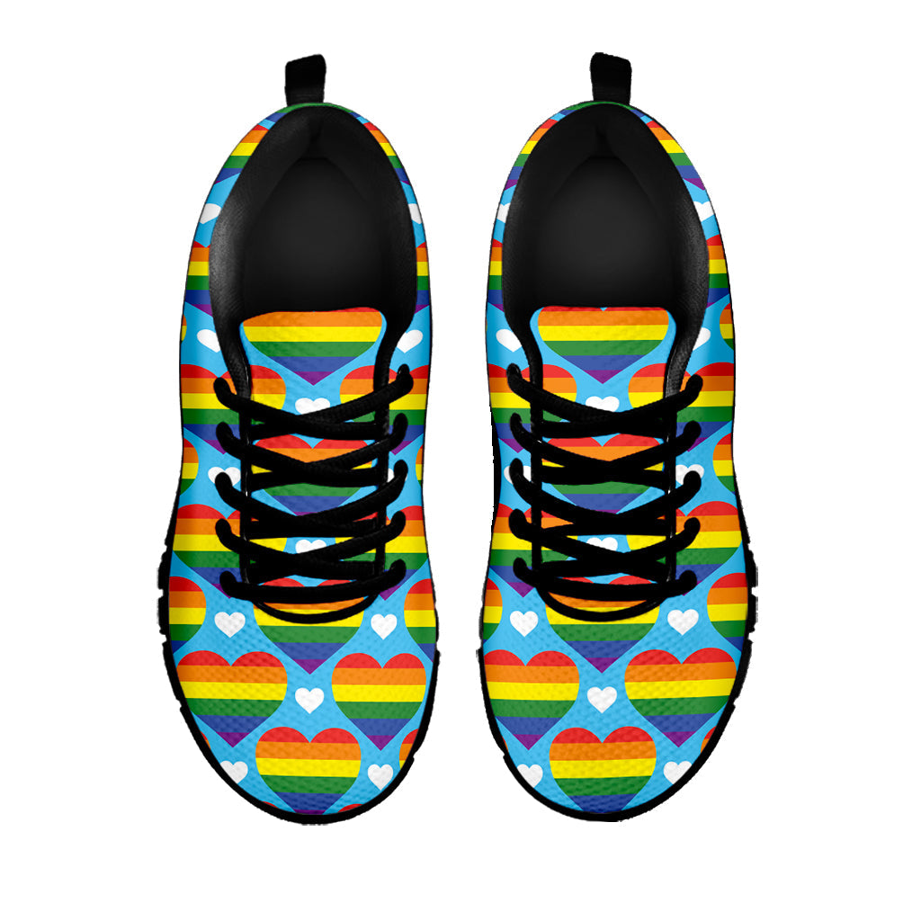 LGBT Pride Rainbow Heart Pattern Print Black Running Shoes