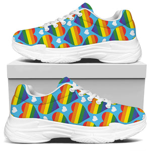 LGBT Pride Rainbow Heart Pattern Print White Chunky Shoes