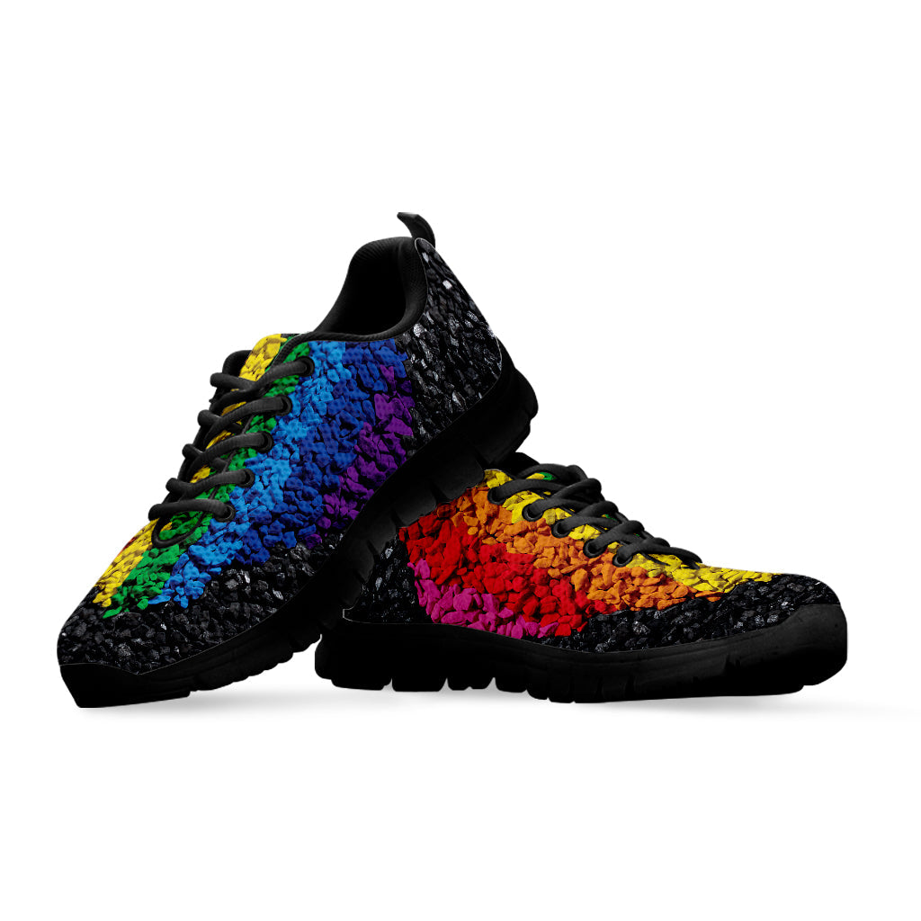 LGBT Pride Rainbow Heart Stones Print Black Running Shoes