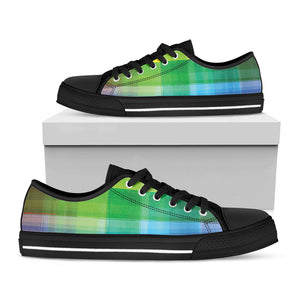LGBT Pride Rainbow Plaid Pattern Print Black Low Top Sneakers