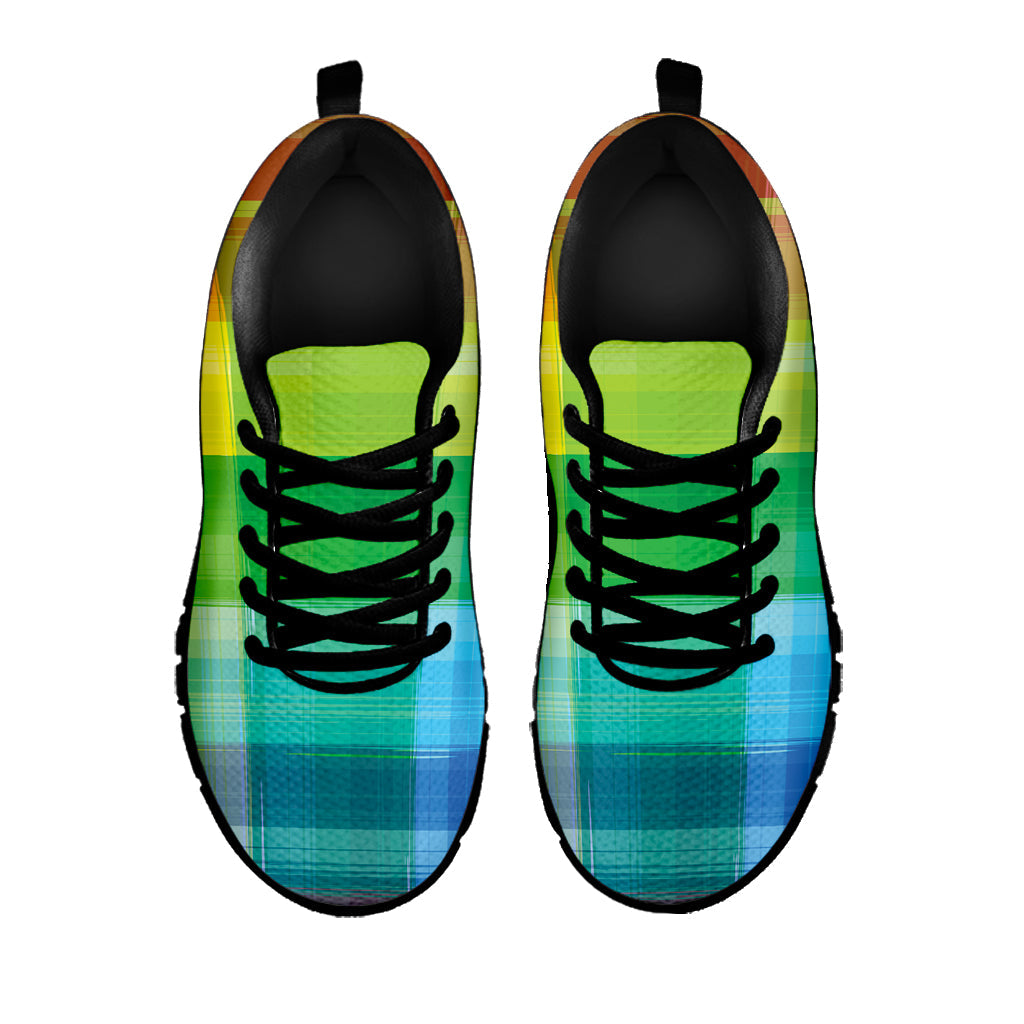 LGBT Pride Rainbow Plaid Pattern Print Black Running Shoes