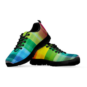 LGBT Pride Rainbow Plaid Pattern Print Black Running Shoes