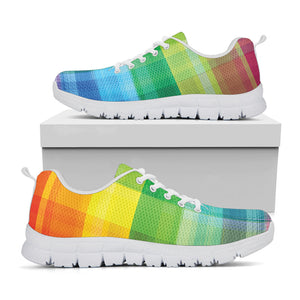 LGBT Pride Rainbow Plaid Pattern Print White Running Shoes