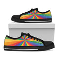 LGBT Pride Rainbow Rays Print Black Low Top Sneakers