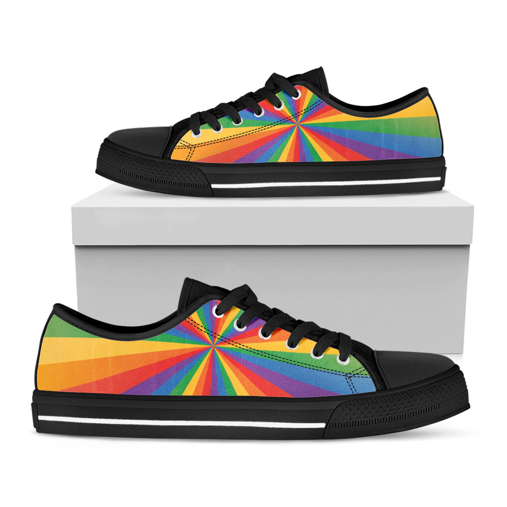 LGBT Pride Rainbow Rays Print Black Low Top Sneakers