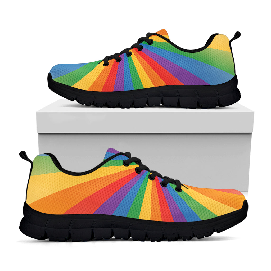 LGBT Pride Rainbow Rays Print Black Running Shoes