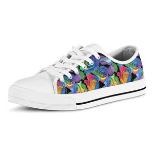 LGBT Pride Rainbow Roses Pattern Print White Low Top Sneakers