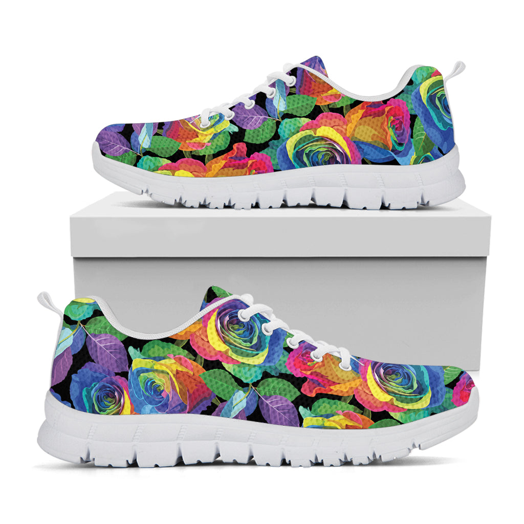 LGBT Pride Rainbow Roses Pattern Print White Running Shoes