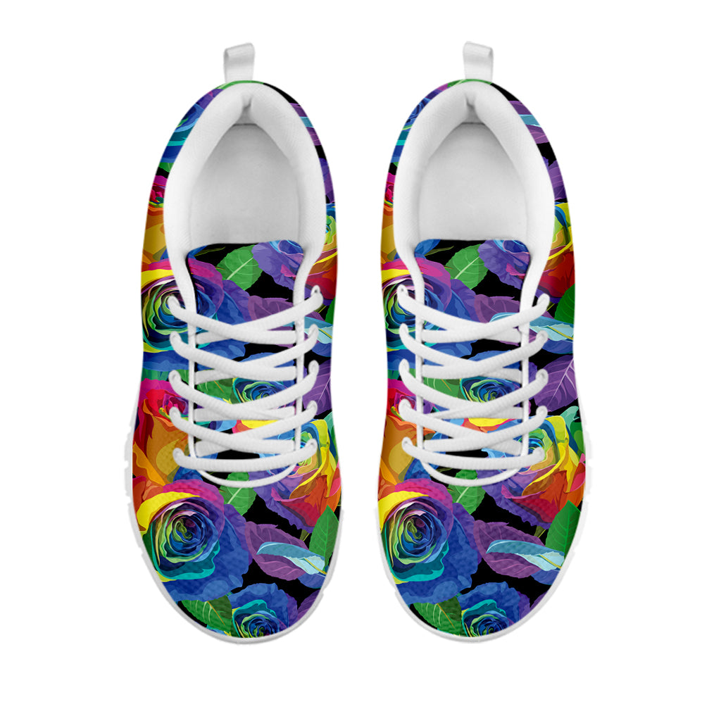 LGBT Pride Rainbow Roses Pattern Print White Running Shoes