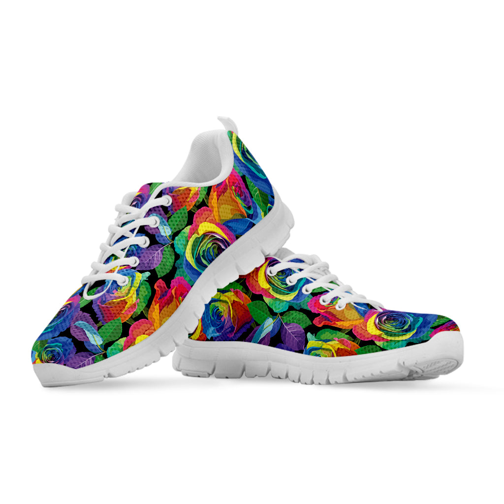 LGBT Pride Rainbow Roses Pattern Print White Running Shoes