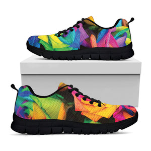 LGBT Pride Rainbow Roses Print Black Running Shoes