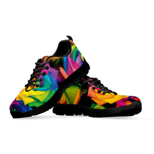LGBT Pride Rainbow Roses Print Black Running Shoes