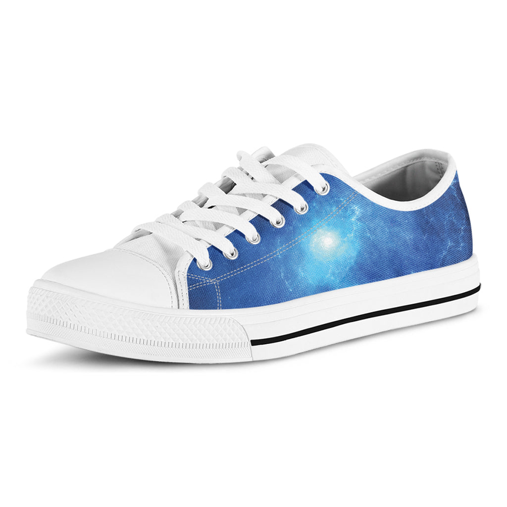 Light Blue Space Print White Low Top Sneakers