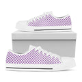 Light Purple And White Checkered Print White Low Top Sneakers