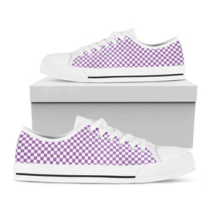 Light Purple And White Checkered Print White Low Top Sneakers