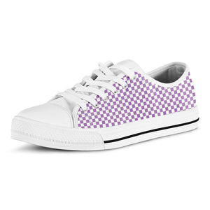 Light Purple And White Checkered Print White Low Top Sneakers