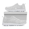Bright Silver (NOT Real) Glitter Print White Running Shoes