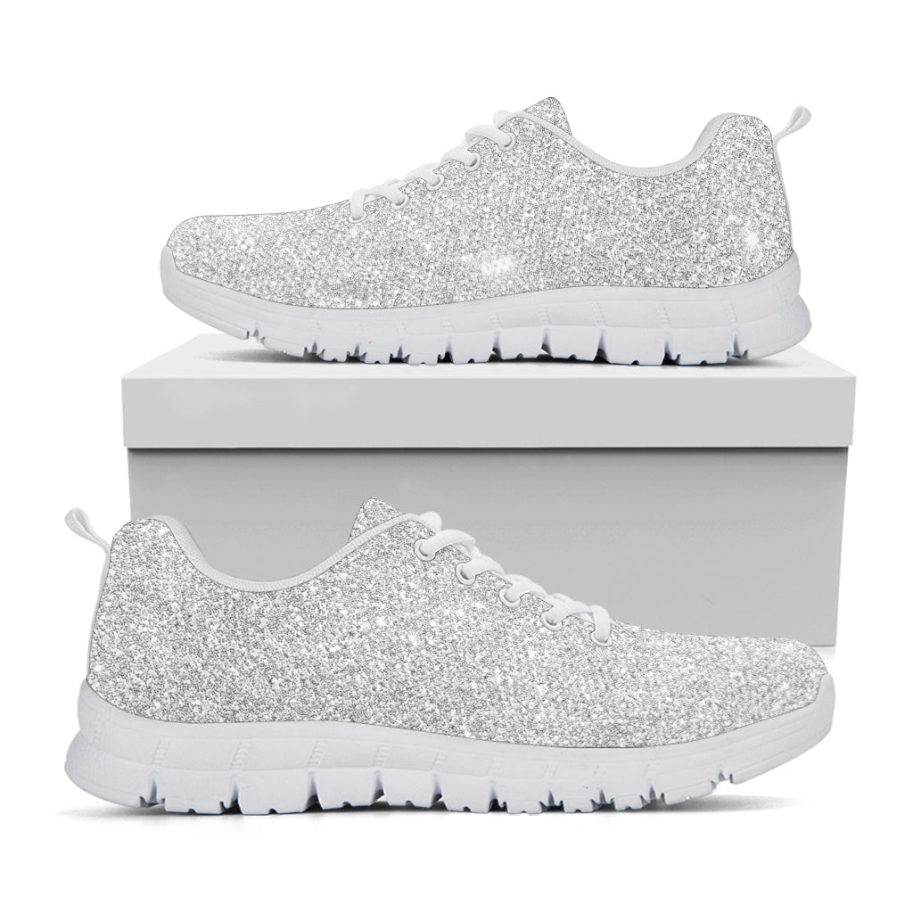 Bright Silver (NOT Real) Glitter Print White Running Shoes