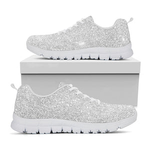 Bright Silver (NOT Real) Glitter Print White Running Shoes