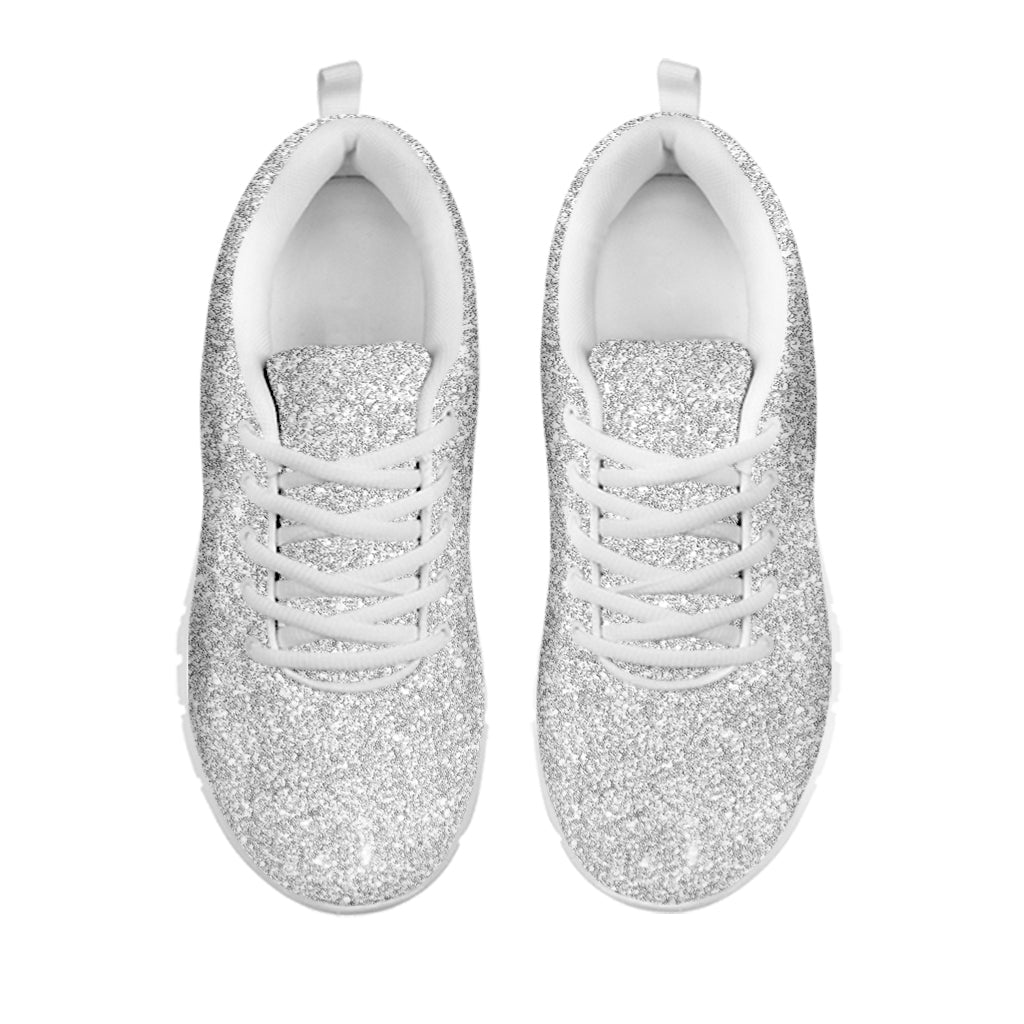 Bright Silver (NOT Real) Glitter Print White Running Shoes