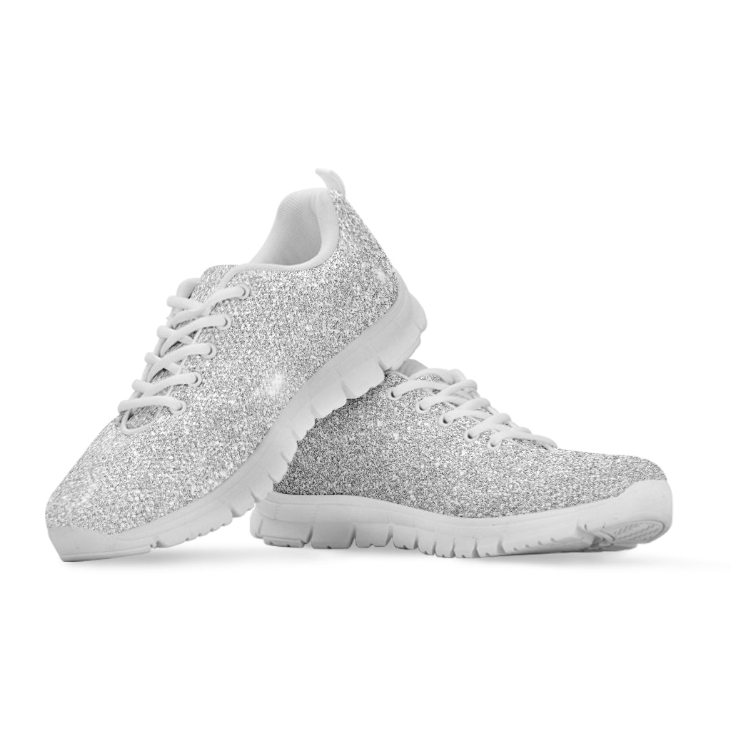 Bright Silver (NOT Real) Glitter Print White Running Shoes