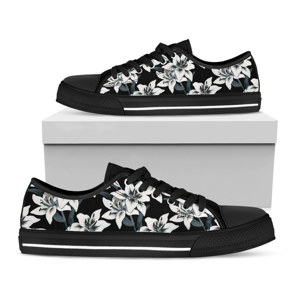 Lily Floral Pattern Print Black Low Top Sneakers