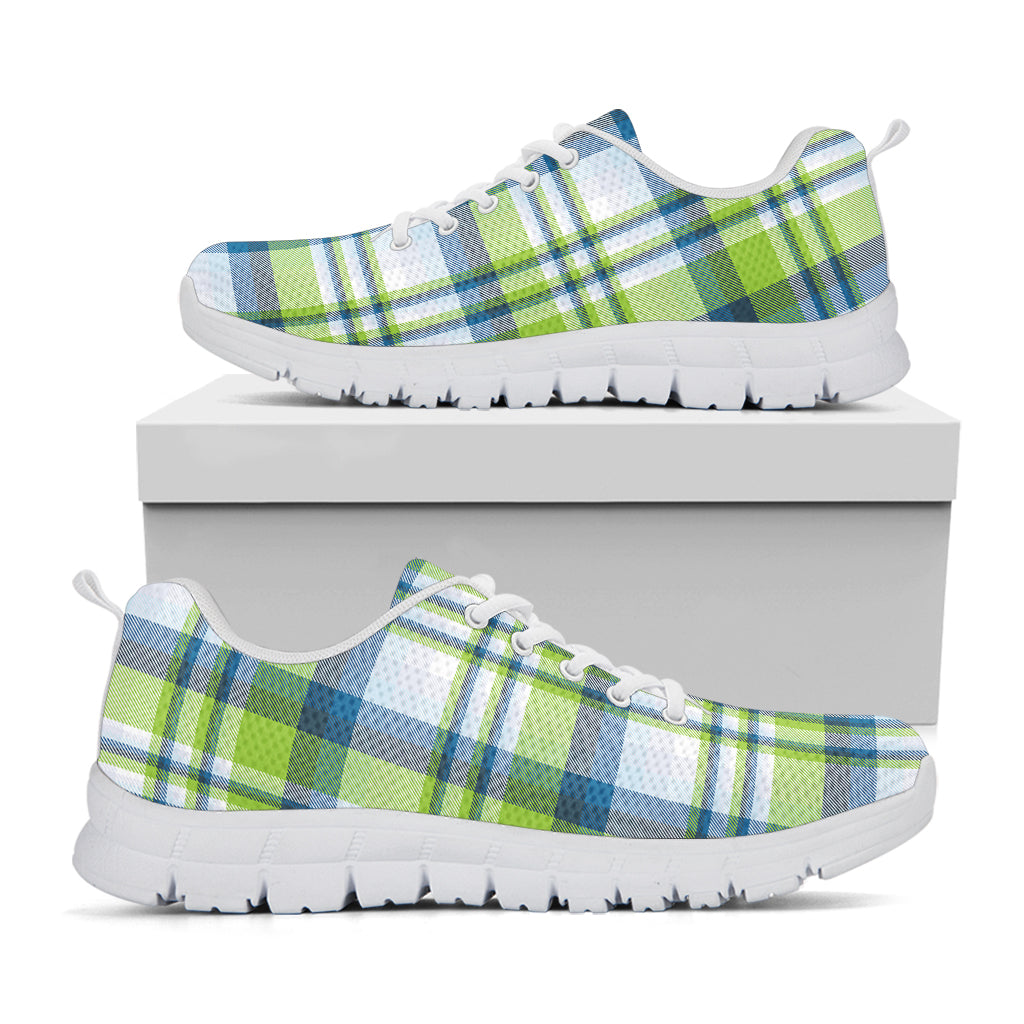 Lime And Blue Madras Plaid Print White Running Shoes
