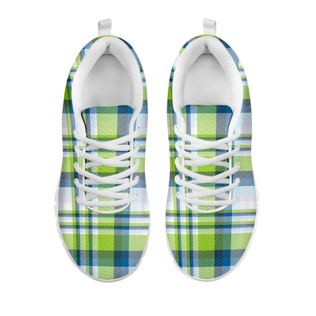 Lime And Blue Madras Plaid Print White Running Shoes