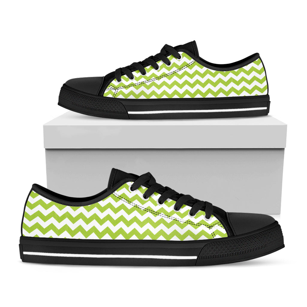 Lime Green And White Chevron Print Black Low Top Sneakers