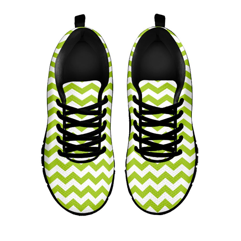 Lime Green And White Chevron Print Black Running Shoes