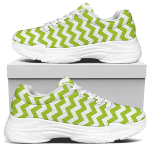 Lime Green And White Chevron Print White Chunky Shoes
