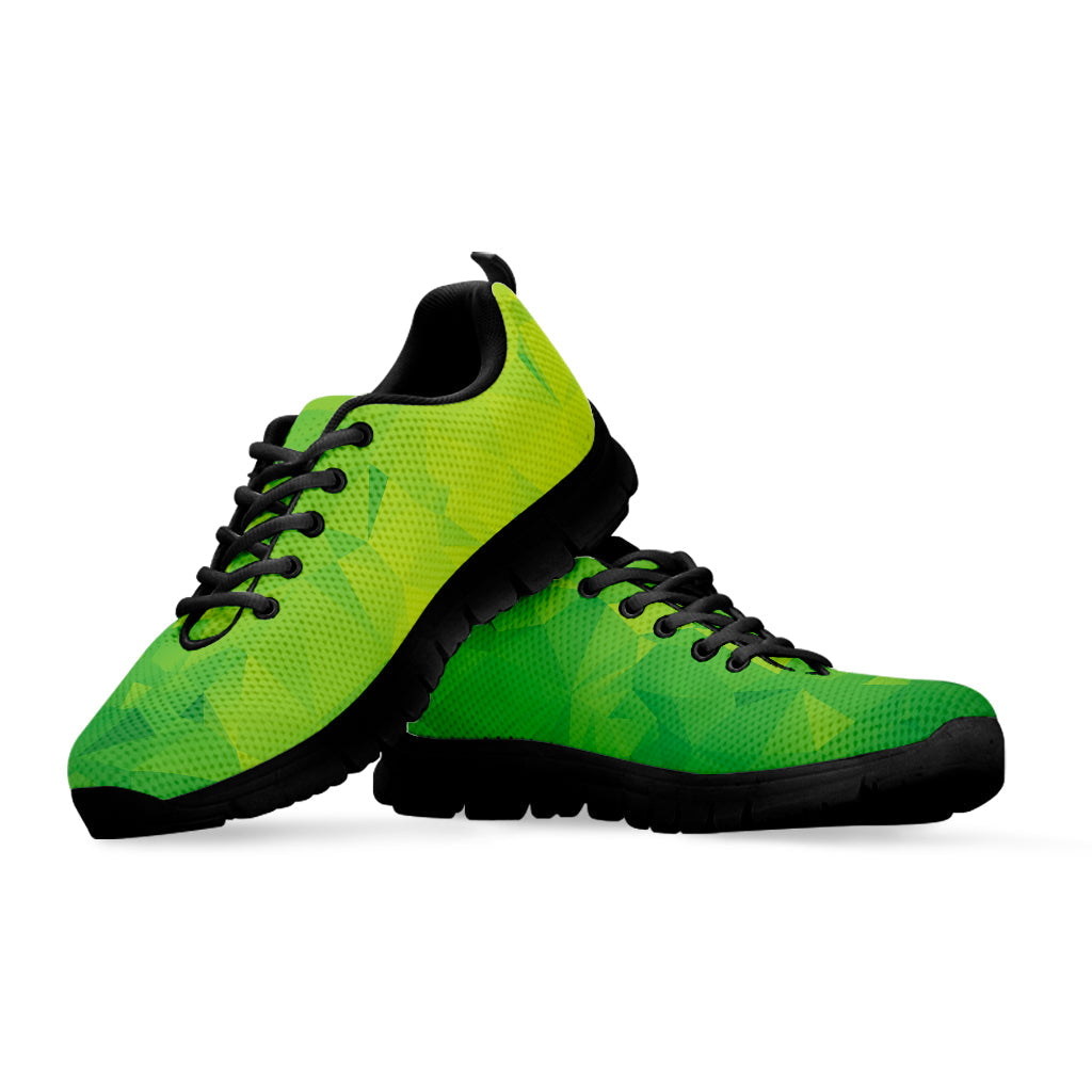 Lime Green Polygonal Geometric Print Black Running Shoes
